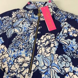 Lilly Pulitzer Women's Med UPF 50 Skipper Popover Low Tide Navy Bouquet All Day